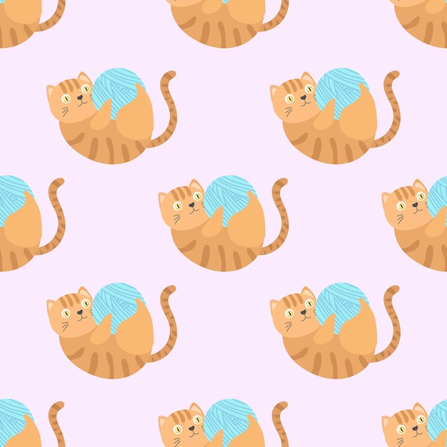 Vector seamless naughty cat cartoon pattern