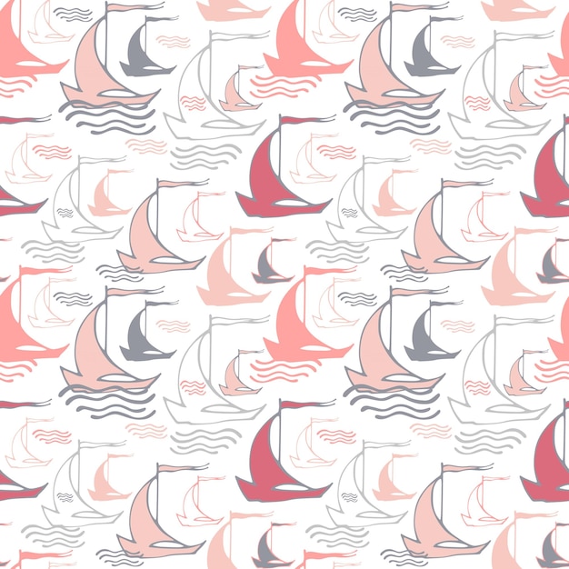 Vector seamless nautical pattern with sailing boats