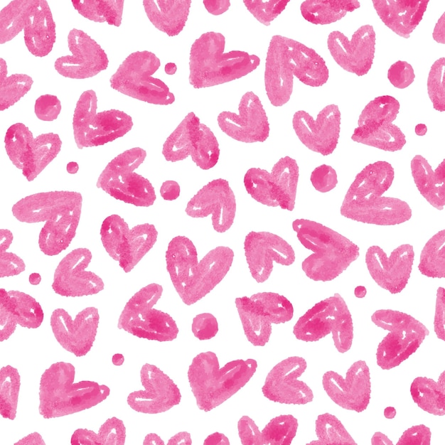 Seamless neon pink hand draw heart and dot shape from watercolour pattern background  , kids pattern