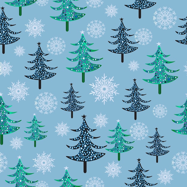 Seamless New Year Christmas pattern, stylized Christmas trees. Gift wrapping paper