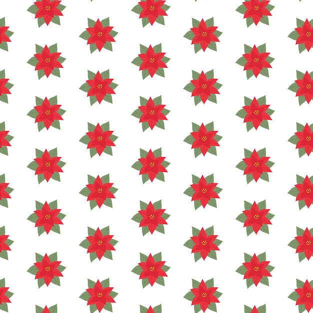 Seamless New Year pattern with Christmas poinsettias on isolated background for print, textile