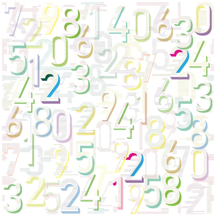 Vector seamless number print pattern array of overlapping numbers in varying sizes and textures creating