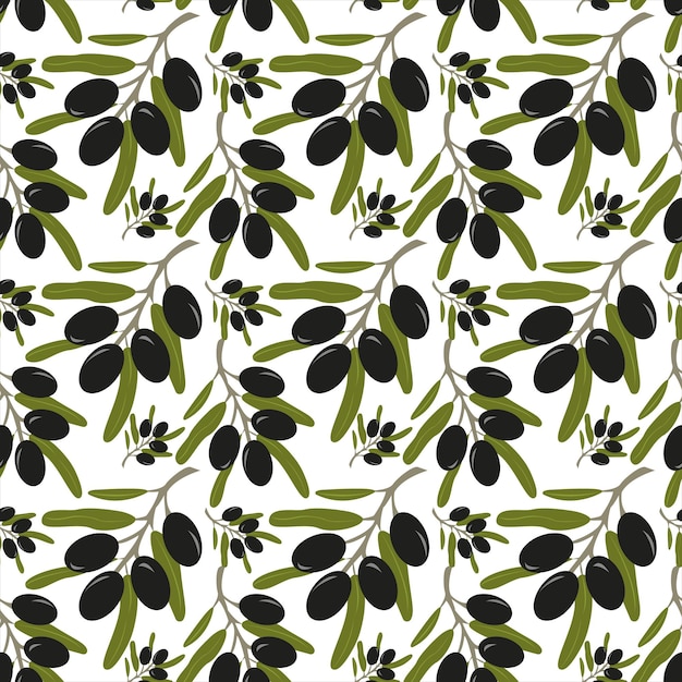 Seamless olive branch pattern on a white background. Olive pattern.