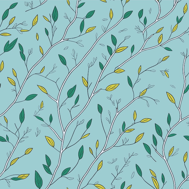 Seamless one line leaves with tiny flowers background pattern