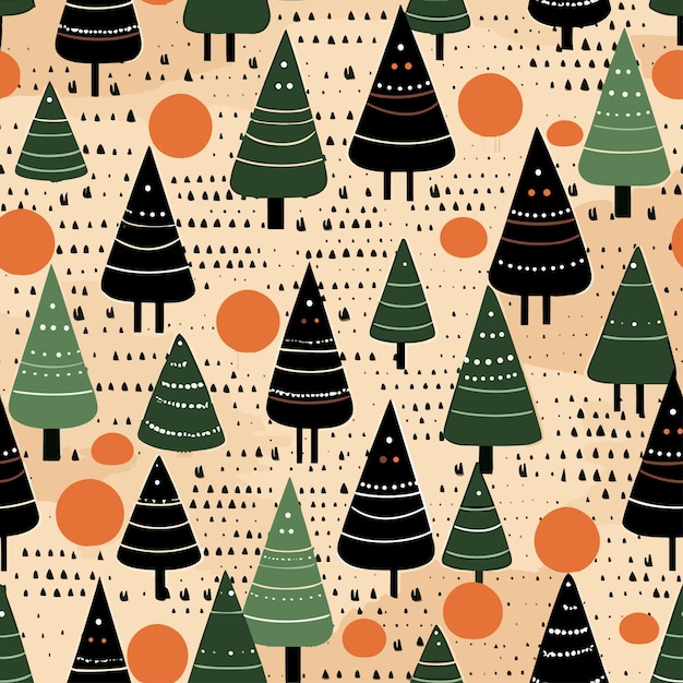 Vector seamless orange and green christmas wrap paper