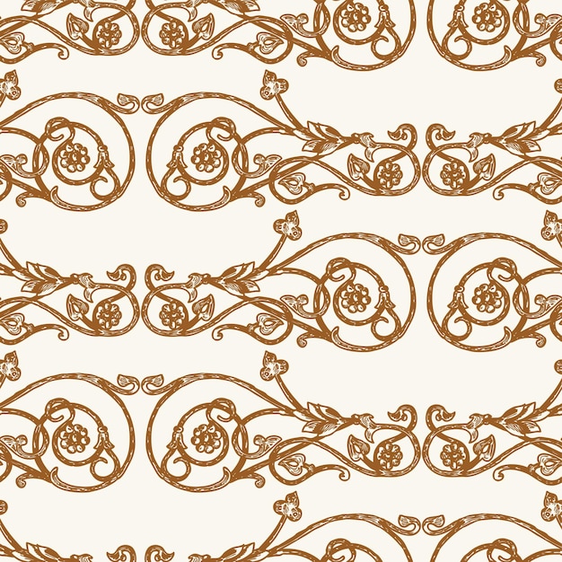 Vector seamless ornate pattern of drawn vintage decorative design elements