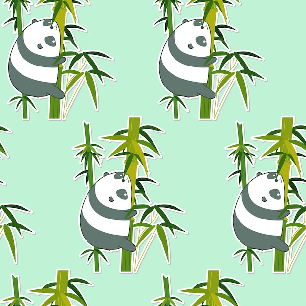 Seamless panda on bamboo pattern.