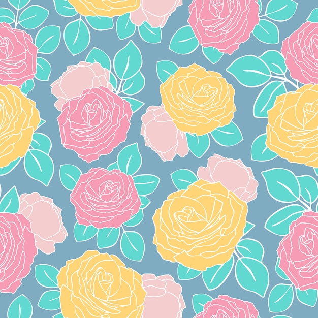 Seamless pastel roses vector background 