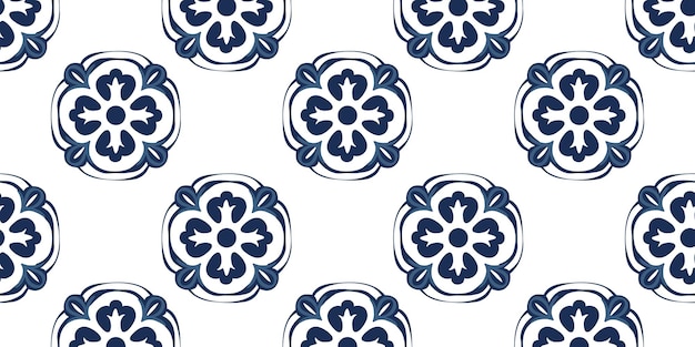 스페인어 또는 포르투갈어 타일을 사용한 원활한 패턴 리스본 꽃 모자이크