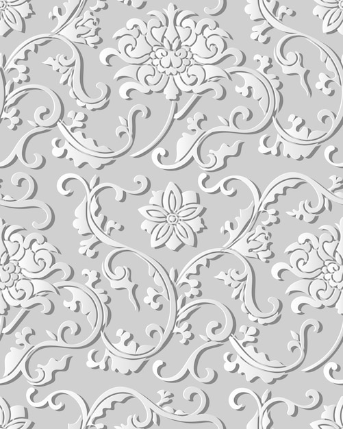 Vettore seamless pattern 3d paper art botanic garden spirale croce foglia di vite fiore