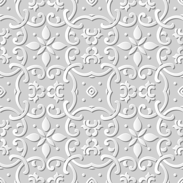 Seamless pattern 3D paper art curve cross chain flower oriental chintz