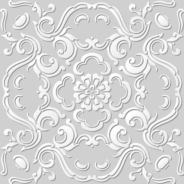 Seamless pattern 3D paper art pattern curve round spiral flower