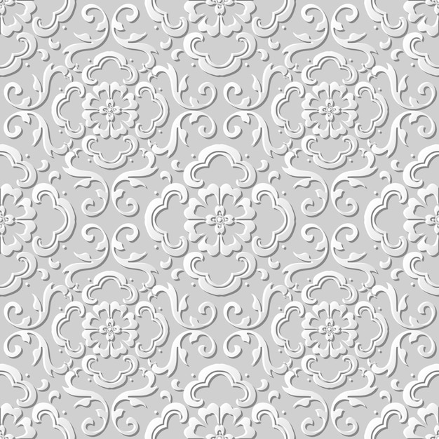 Seamless pattern 3d paper art pattern curve spiral cross flower