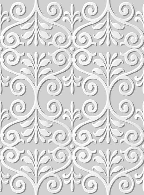 Seamless pattern 3D paper art spiral curve cross vintage leaf