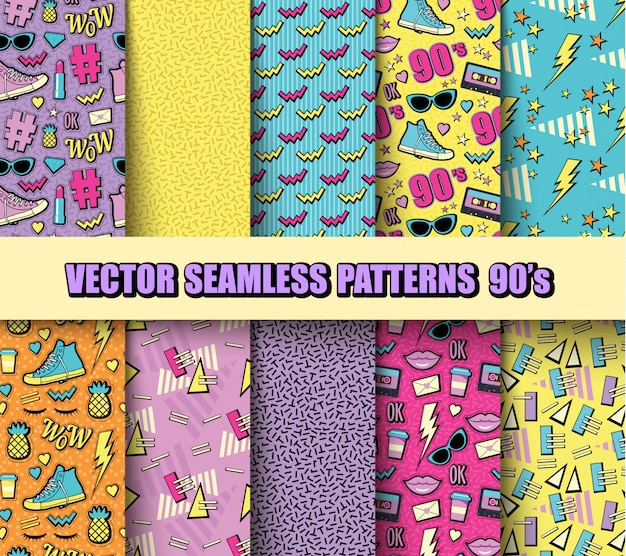 Vector seamless pattern 80s, 90s