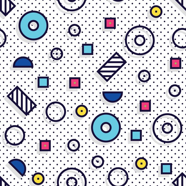 Seamless pattern in 90 80 style with simple geometric elements shapes