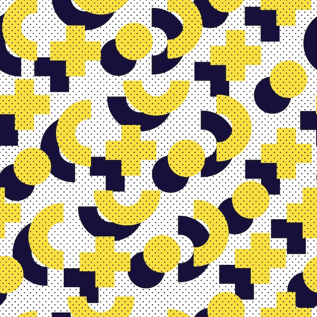 Seamless pattern in 90 80 style with simple geometric elements shapes