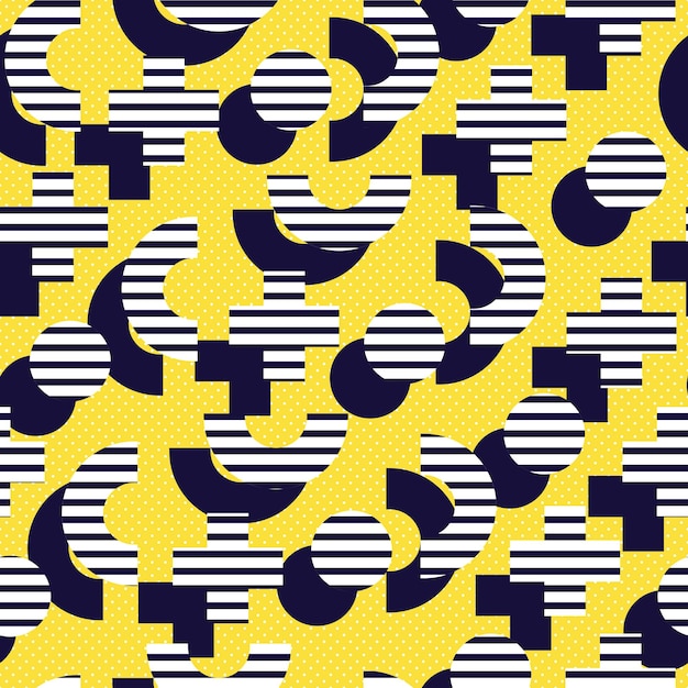 Vector seamless pattern in 90 80 style with simple geometric elements shapes