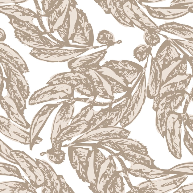 Бесшовный узор абстрактные осенние листья Фон из листьев дерева Повторяющаяся текстура дизайна гравировки для печати ткани, оберточной бумаги, модные обои для интерьера, ткань Векторная иллюстрация
