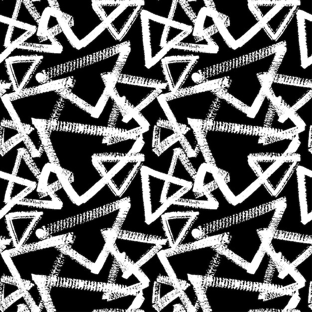 Vector seamless pattern of abstract black and white hand drawn with dry brush elements.