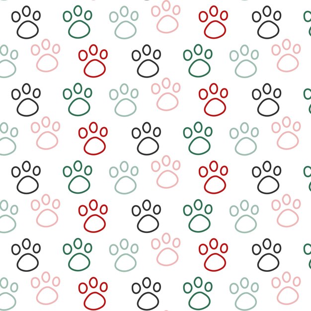 Vector seamless pattern abstract cat paw line