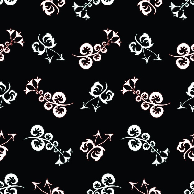 Seamless pattern of abstract decorative white flowers silhouettes