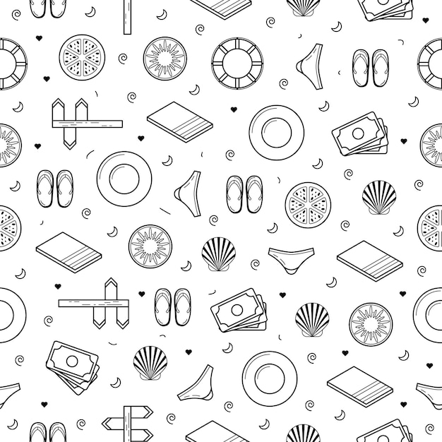 Seamless Pattern Abstract Doodle Elements Hand Drawn Collection Travel Tourism Sketch Vector Design