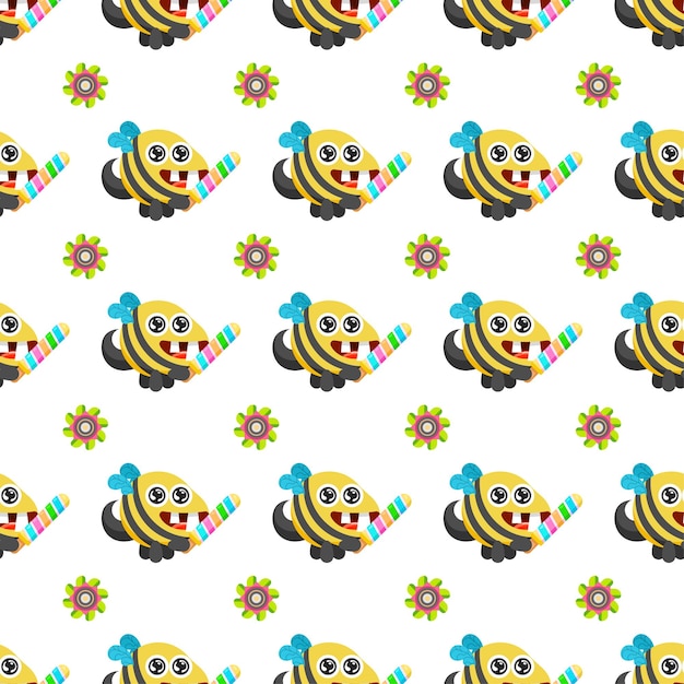 Seamless pattern abstract elements different bee insect beetle with flower vector design style