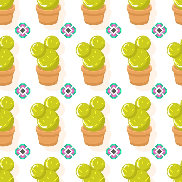 Seamless Pattern Abstract Elements Different Cactus Plant Botanic Vector Design Style Background