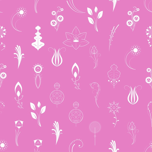 Seamless pattern abstract elements different plant botanic vector design style background