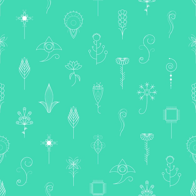 Seamless Pattern Abstract Elements Different Plant Botanic Vector Design Style Background