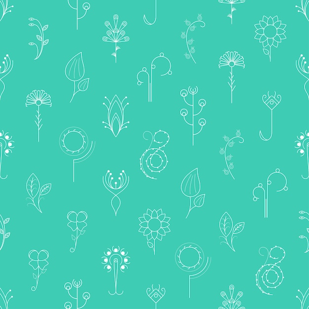 Seamless Pattern Abstract Elements Different Plant Botanic Vector Design Style Background