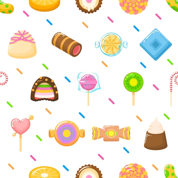 Seamless Pattern Abstract Elements Different Sweets Food Lollipops Candy Vector Design Style