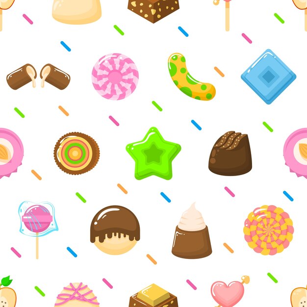 Seamless Pattern Abstract Elements Different Sweets Food Lollipops Candy Vector Design Style