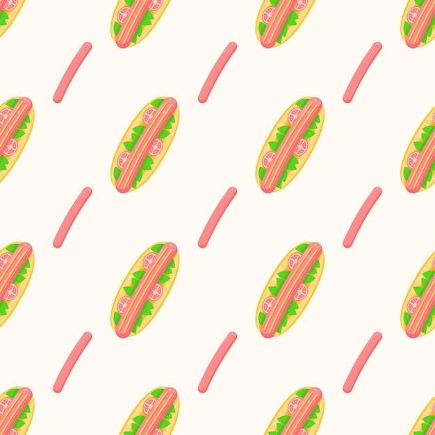 Seamless Pattern Abstract Elements Fast Food Hot Dog Vector Design Style Background Illustration