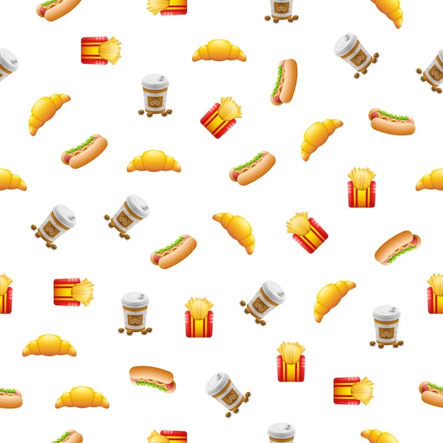 Seamless Pattern Abstract Elements Fast Food Vector Design Style Background Illustration