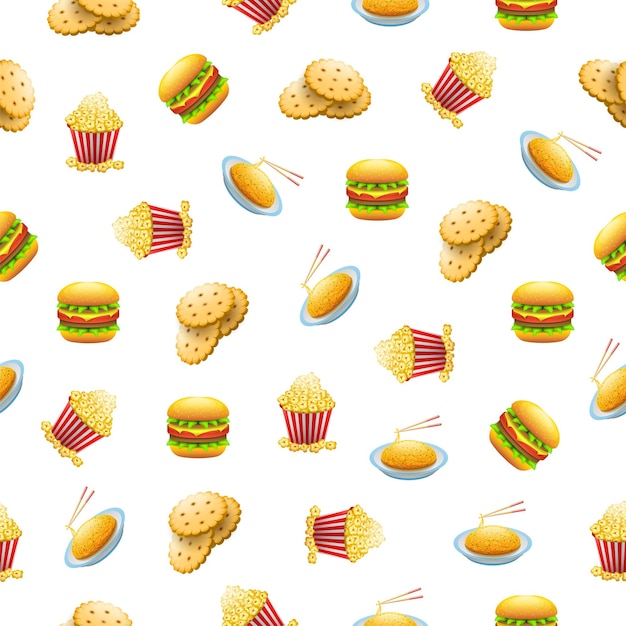 Seamless Pattern Abstract Elements Fast Food Vector Design Style Background Illustration