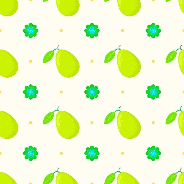 Seamless Pattern Abstract Elements Fruits Food Pear With Flower Vector Design Style Background