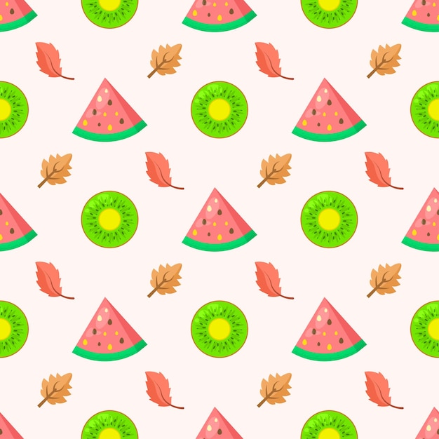 원활한 패턴 추상 요소 과일 음식 잎 벡터 디자인 스타일 배경