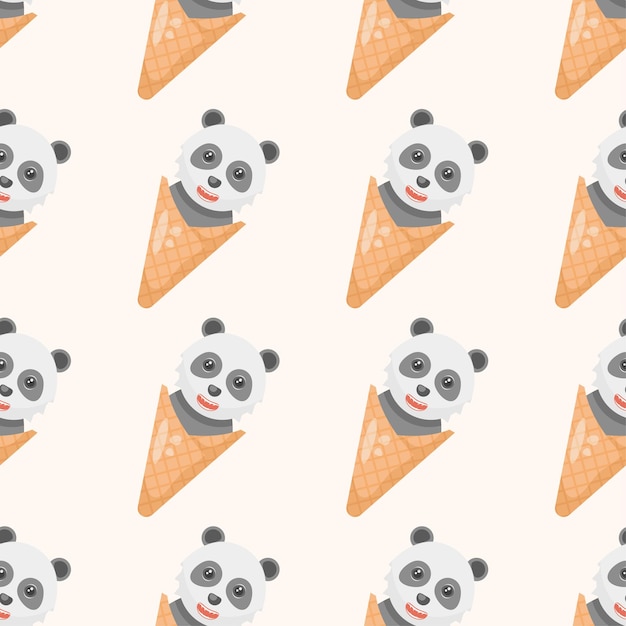 Seamless Pattern Abstract Elements Panda Ice Cream Food Vector Design Style Background Illustration