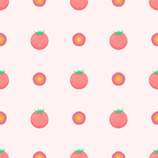 Seamless Pattern Abstract Elements Vegetable Tomato Food Flowers Vector Design Style Background