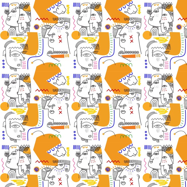 Vector seamless pattern abstract face portrait person geometric doodle line art vector illustration
