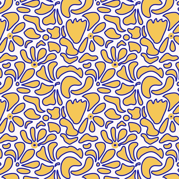 Seamless pattern of abstract flowers and shapes background