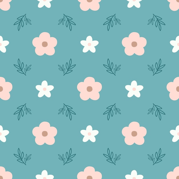 Seamless pattern of abstract hand drawn floral elements