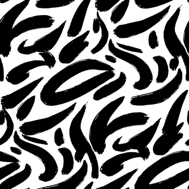 seamless pattern abstract ink background brush strokes hand drawn vector black paint freehand