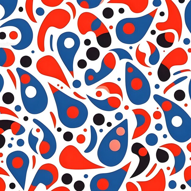 Seamless pattern of abstract shapes in red and blue colors