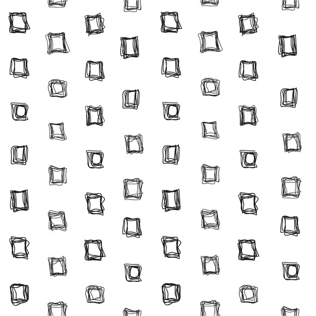 Seamless pattern of abstract squares of thin black lines on a white background