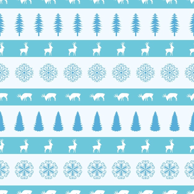 Seamless Pattern Abstract Winter Happy New Year Christmas Snowflakes Trees Deers Vector Design