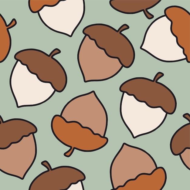 Seamless pattern acorns. Hand drawn background for autumn celebration.