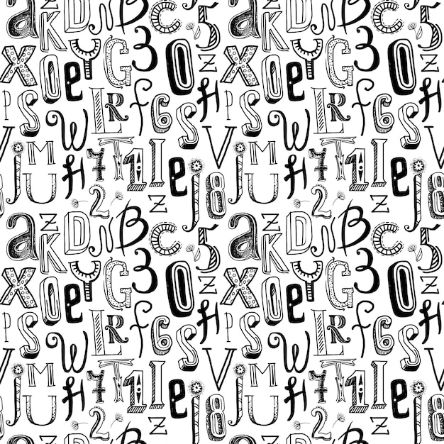 Vector seamless pattern alphabet black